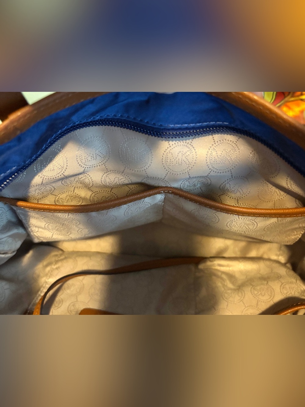 Michael Kors Kempton Blue Nylon Tote with Tan Saffiano Leather, EUC, Retail $85 - Picture 13 of 15
